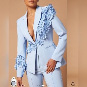 Claudette Floral Embroided Suit Set - Light Blue
